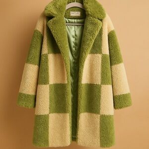 Checkered Green and Cream Women's Coat